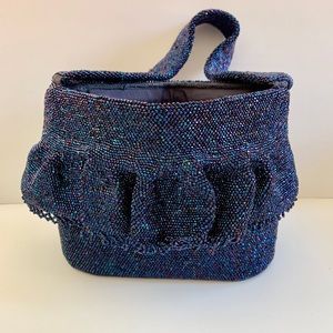 Vintage Blue Iridescent Hand Beaded Purse Bag